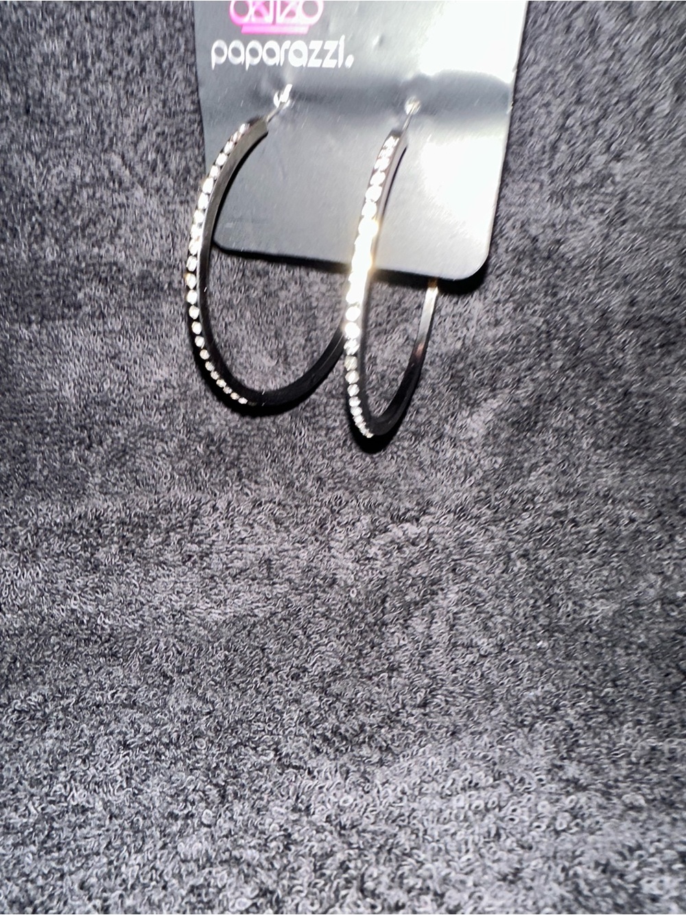 paparazzi Black Hoop Earrings with Rhinestone Accents